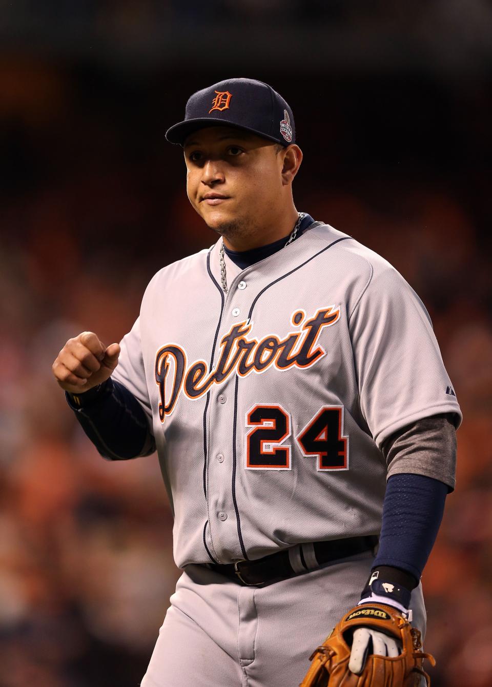 SAN FRANCISCO, CA - OCTOBER 24: Miguel Cabrera #24 of the Detroit Tigers looks on against the San Francisco Giants during Game One of the Major League Baseball World Series at AT&T Park on October 24, 2012 in San Francisco, California. (Photo by Christian Petersen/Getty Images)