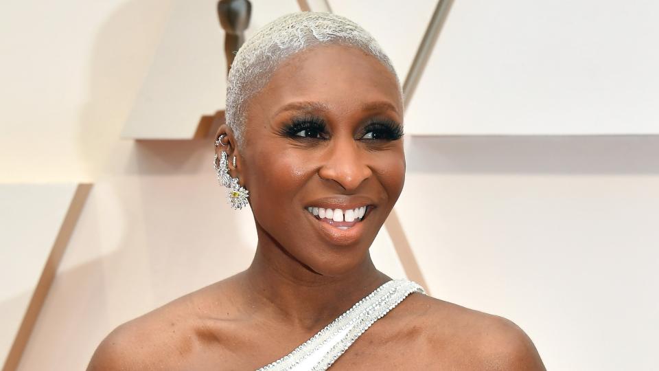 Cynthia Erivo pictured with platinum blonde hair