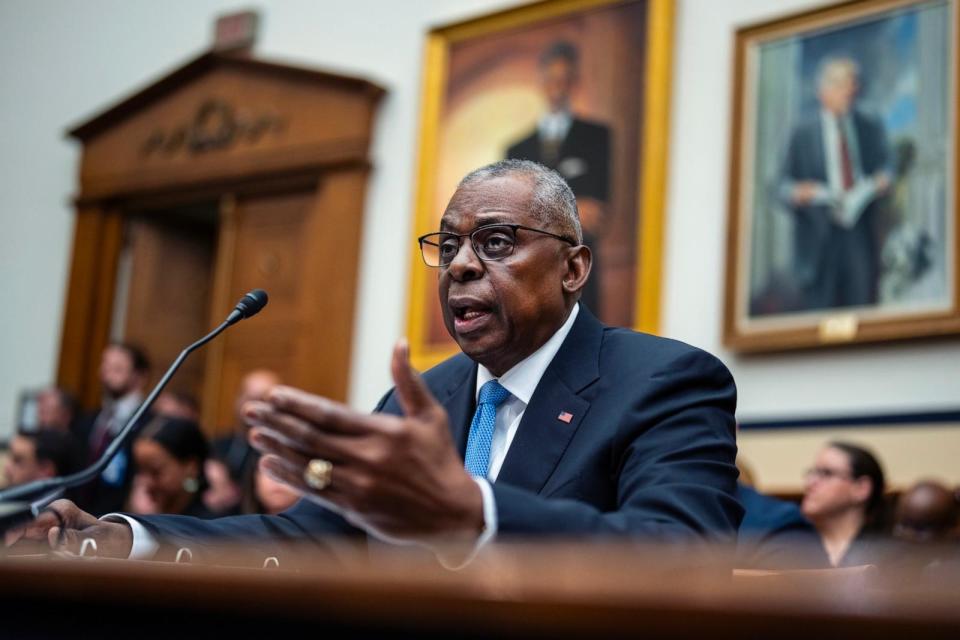 PHOTO: Defense Secretary Lloyd J. Austin testifies during the House Armed Services Committee hearing about his recent hospitalization and the communication issues with President Joe Biden, in Rayburn Building, February 29, 2024. (Tom Williams/CQ-Roll Call, Inc via Getty Images)