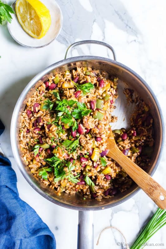 <p>Vanilla and Bean</p><p>This vegetable dirty rice relies on lentils and kidney beans for protein and texture while leaning on onion, bell pepper, celery and spices to bring out savory, umami-filled flavors. Long-grain brown rice ties all the ingredients together!</p><p><strong>Get the recipe: <a href="https://vanillaandbean.com/vegetarian-dirty-rice/" rel="nofollow noopener" target="_blank" data-ylk="slk:Vegetarian Dirty Rice;elm:context_link;itc:0;sec:content-canvas" class="link ">Vegetarian Dirty Rice</a></strong></p><p><strong>Related: <a href="https://www.yahoo.com/lifestyle/100-best-vegan-recipes-perfect-203500980.html" data-ylk="slk:100+ Best Vegan Recipes;elm:context_link;itc:0;sec:content-canvas;outcm:mb_qualified_link;_E:mb_qualified_link;ct:story;" class="link  yahoo-link">100+ Best Vegan Recipes</a></strong></p>