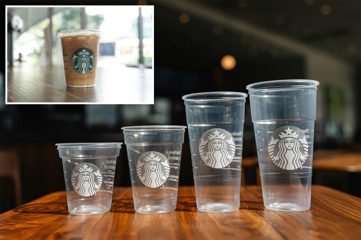 A group of new Starbucks plastic cups