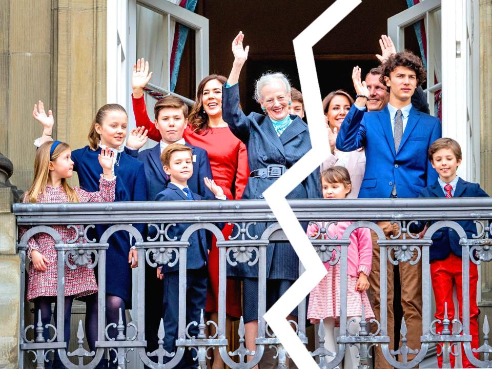 Queen Margrethe II of Denmark, Crown Princess Mary of Denmark, Prince Christian of Denmark, Princess Isabella of Denmark, Prince Vincent of Denmark, Princess Josephine, Prince Joachim of Denmark, Princess Marie of Denmark, Prince Nikolai of Denmark, Prince Felix of Denmark, Prince Henrik of Denmark, and Princess Athena of Denmark in 2018.