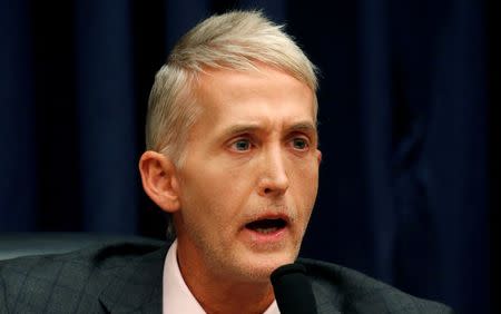 Rep. Trey Gowdy (R-SC) questions FBI Deputy Assistant Director Peter Strzok as Strzok testifies before the House Committees on Judiciary and Oversight and Government Reform joint hearing on "Oversight of FBI and DOJ Actions Surrounding the 2016 Election" in the Rayburn House Office Building in Washington, U.S., July 12, 2018. REUTERS/Leah Millis