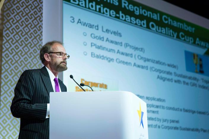 Donald Fisher, executive director of the Mid-South Quality Productivity Center, gives the keynote speech at the American Baldrige Award in Dubai. The Mid-South Quality Productivity Center is closing June 30, 2022.