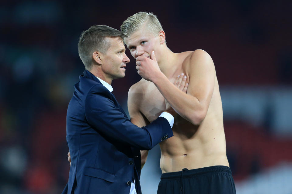 Jesse Marsch (left) coached emerging global superstar Erling Haaland (right) at FC Salzburg last season. (Simon Stacpoole/Getty Images)