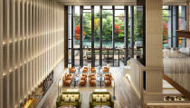 Why Go: Consider the Four Seasons Hotel Kyoto. “The hotel is meant to be a haven for contemplation,” says lead designer Agnes Ng of HBA. Opened on October 15, the 123-room hotel is nestled around a tranquil ikeniwa, or pond garden. Its traditional teahouse seems to float above the water. Guests walk on a picturesque glass bridge across the pond to Shakusui-tei, where they can participate in a traditional tea service or take a tea ceremony lesson.