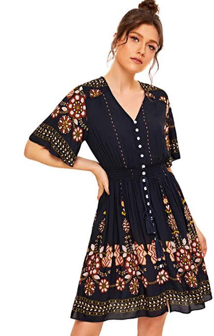 This boho button down dress comes in sizes XS to XXL in a variety of prints, patterns and colors. <strong><a href="https://amzn.to/2k4tfpx" target="_blank" rel="noopener noreferrer">Normally $29, get it on sale for $18 on Prime Day</a>.</strong>