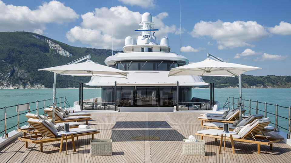 The owner deck on Columbus Yachts' new six-deck megayacht Dragon