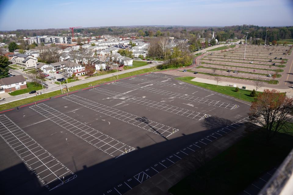 Empty parking lots are seen just before 11 a.m. at Memorial Stadium where IU is hosting the Hoosier Cosmic Celebration on Monday, April 8, 2024.