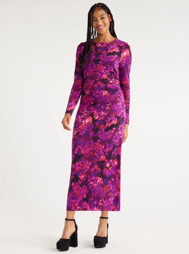 floral long sleeve dress on model