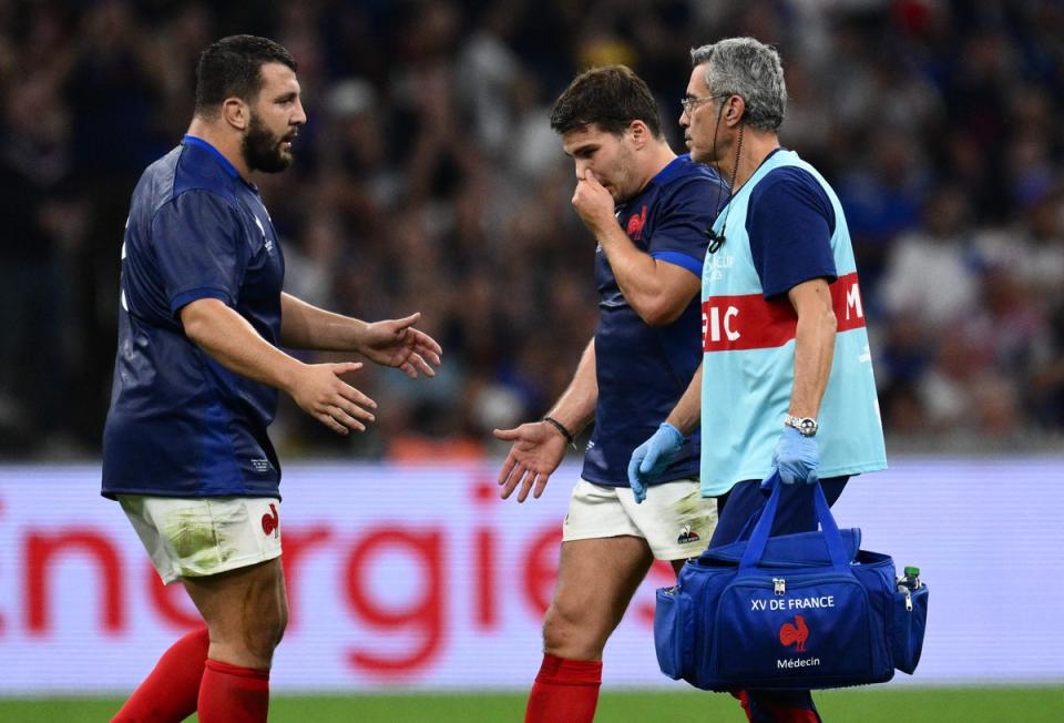 Antoine Dupont was taken to hospital   (AFP via Getty Images)