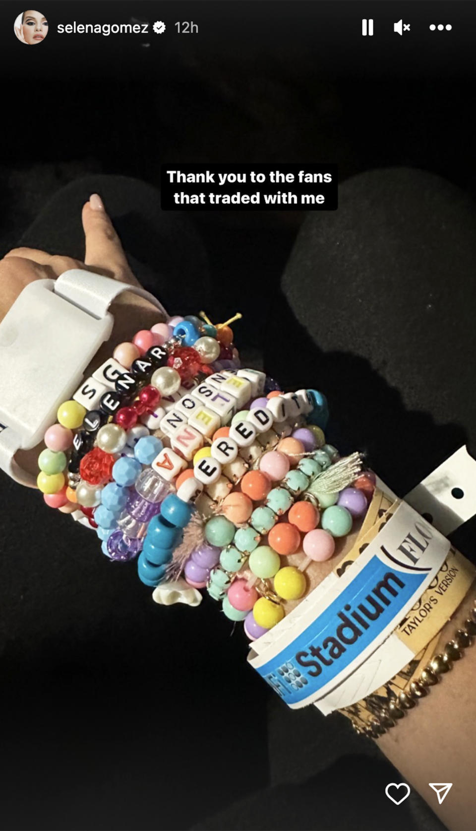 Gomez showed her beaded best friends bracelet. (@selenagomez via Instagram)