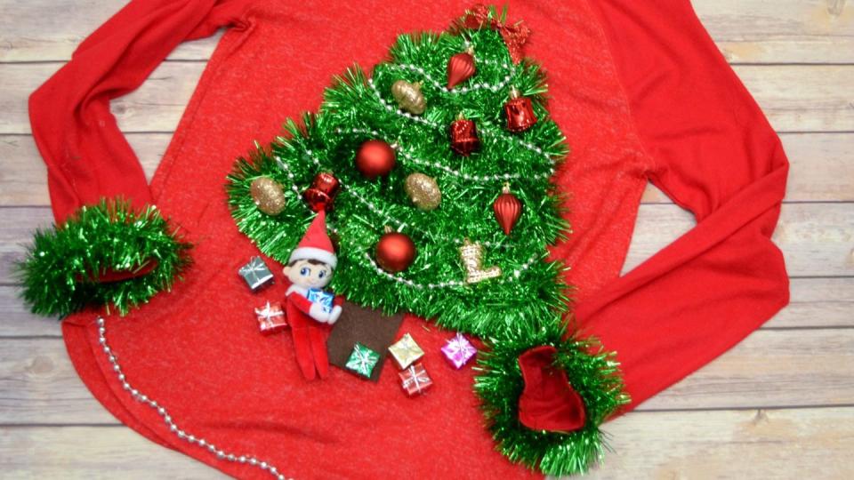 diy ugly christmas sweater ideas tree elf