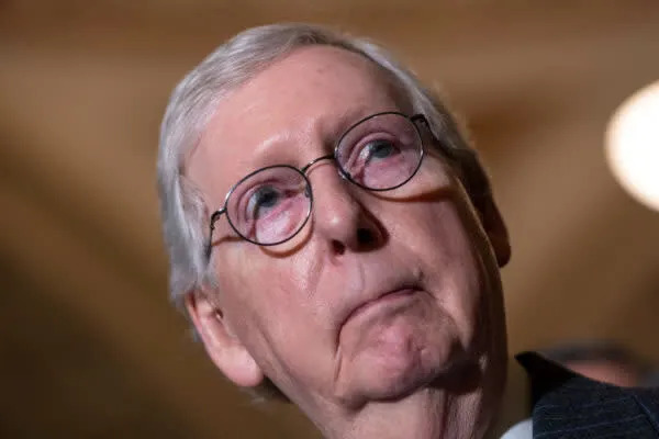 Senate Minority Leader Mitch McConnell of Kentucky speaks to reporters following a lunch meeting with Senate Republicans at the U.S. Capitol March 22, in Washington. The senators answered a range of questions, including addressing the progress of the confirmation hearing for Supreme Court nominee Judge Ketanji Brown Jackson. (Photo: Drew Angerer/Getty Images)