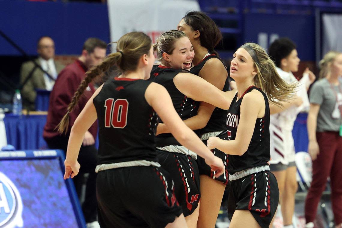 McCracken County celebrates after defeating Ashland Blazer to advance to the Sweet 16 semifinals in just the school’s second-ever visit to the state tournament.