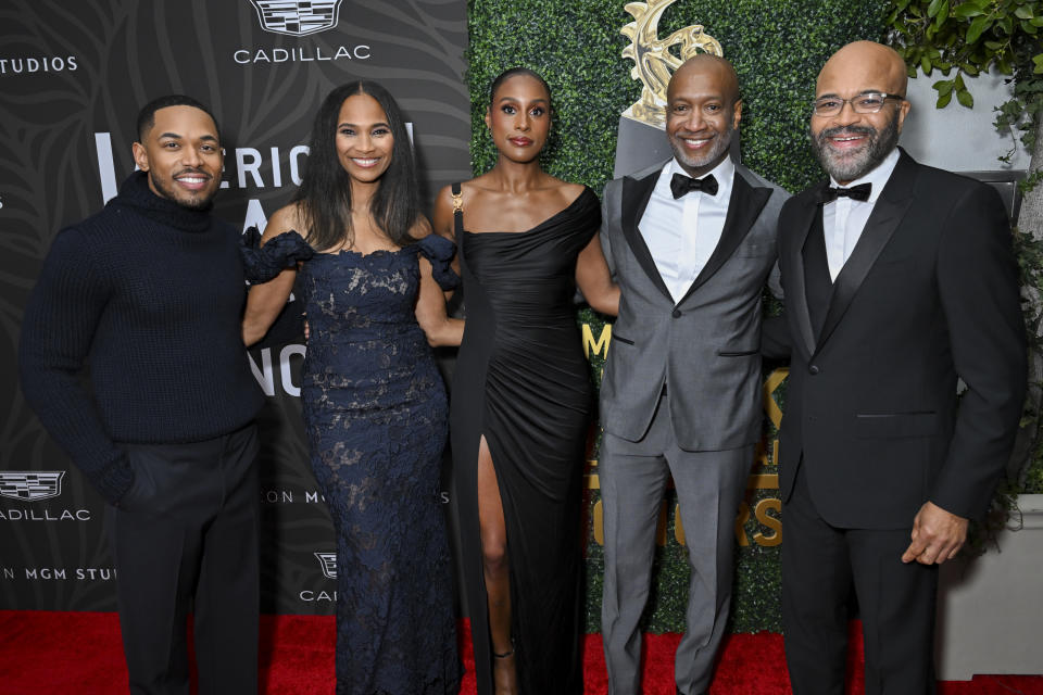 Kelvin Harrison Jr., Nicole Friday, Issa Rae, Jeff Friday and Jeffrey Wright at the 6th American Black Film Festival Honors held at the SLS Hotel, a Luxury Collection Hotel, Beverly Hills on March 3, 2024 in Beverly Hills, California.