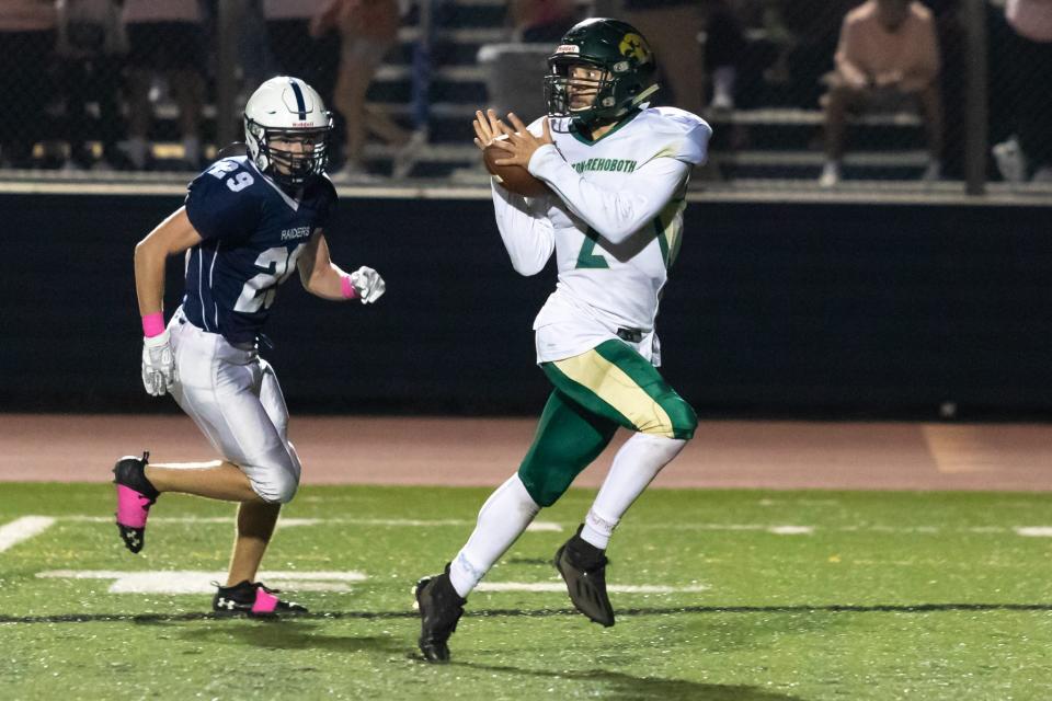 2022 Dighton-Rehoboth graduate Reilly Medeiros hauls in a pass before taking it the rest of the way for a touchdown in a 2021 game against Somerset Berkley.