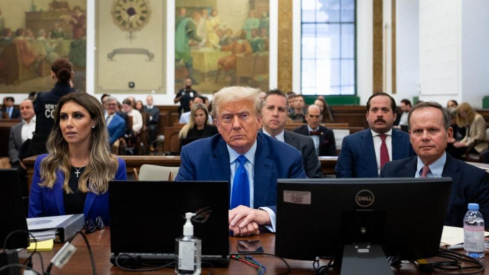 PHOTO: Former President Donald Trump appears in the courtroom for his civil fraud trial at New York State Supreme Court on Oct. 24, 2023 in New York. (Maansi Srivastava/POOL/AFP via Getty Images, FILE)