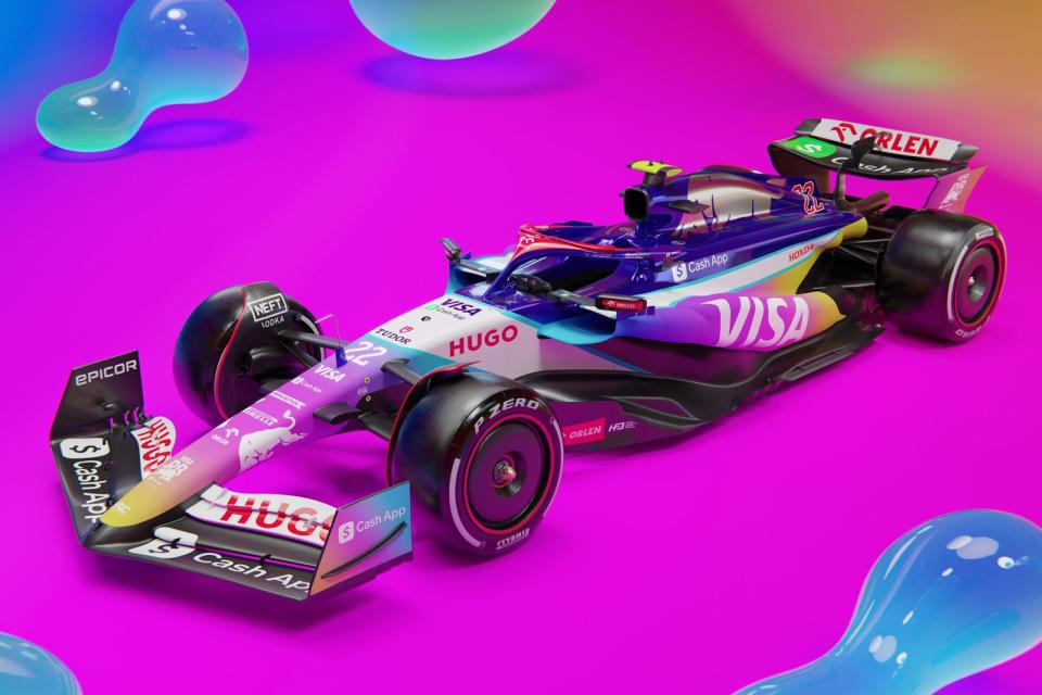 「小牛」Visa Cash App RB F1車隊在邁阿密公開今年賽季的第二個車色，採用幻彩顏色。