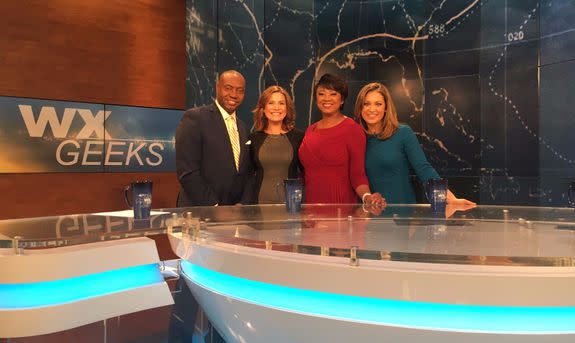 Left to right: Marshall Shepard, Jen Carfagno, Janice Huff and Ginger Zee on the set of "Women in Science Wx Geeks."
