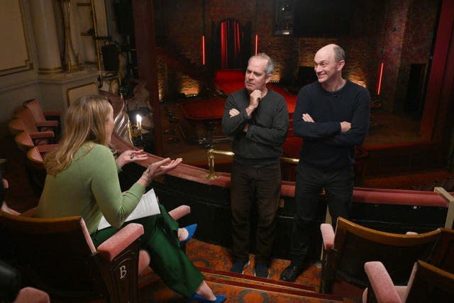 Actors Tom Hollander (left) and Will Keen, during an interview with Laura Kuenssberg (Jeff Overs/BBC/PA)