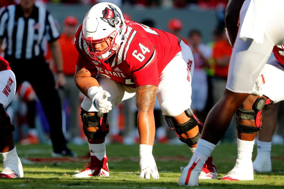 North Carolina State's Chandler Zavala prepares to guard against Clemson during the second half of their game in Raleigh Sept. 25, 2021. During the past year, Zavala almost lost his father and faced an uncertain future over his college career.