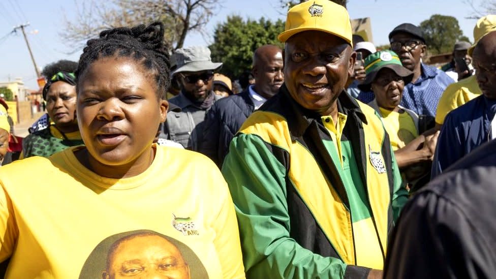 South African President Cyril Ramaphosa (C) meets supporters during African National Congress (ACN) election campaign event held in Pretoria, South Africa, 10 May 2024