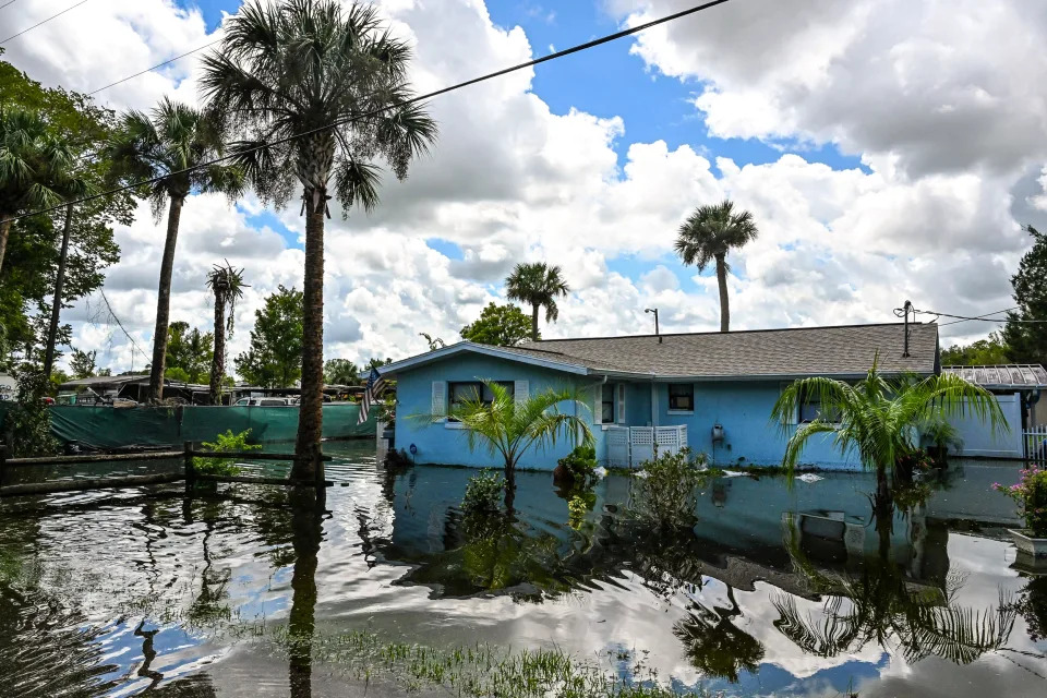 Image: A flooded house is seen in Crystal River, Fla., on Aug. 31, 2023, after Hurricane Idalia made landfall. (Chandan Khanna / AFP - Getty Images)