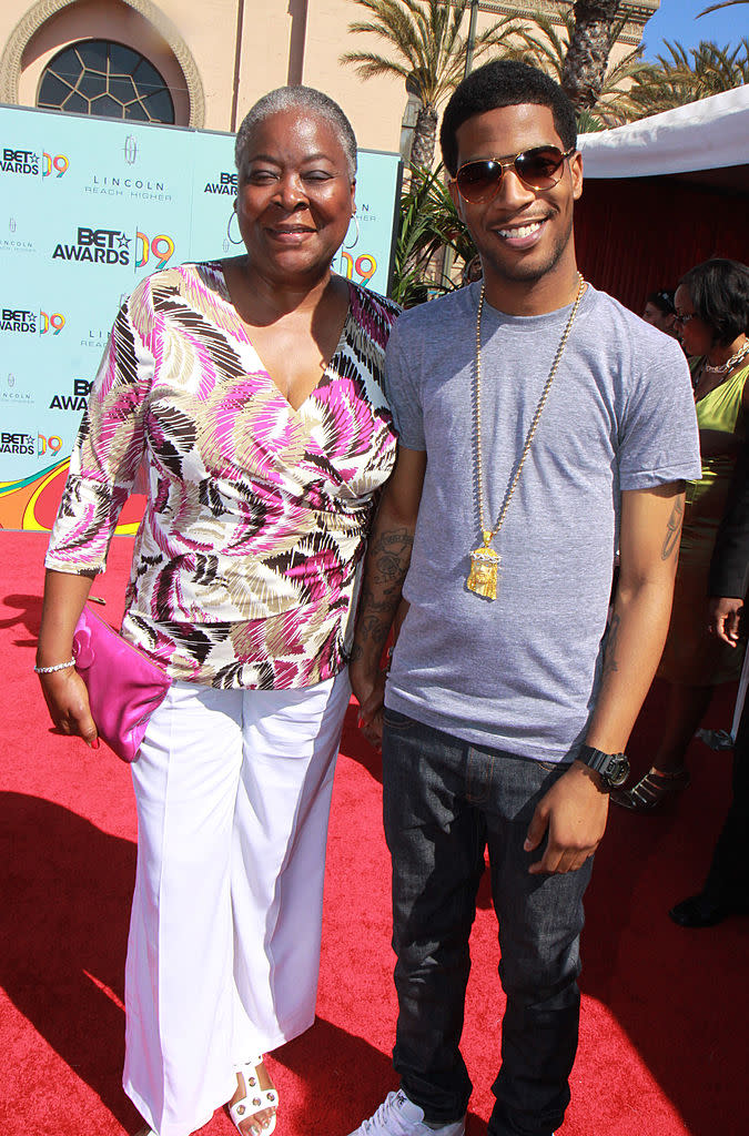 <p>Kid Cudi (R) and his mother arrive at the 2009 BET Awards at The Shrine Auditorium on June 28, 2009 in Los Angeles, California. </p>