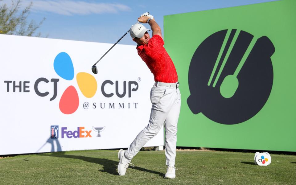 Rory McIlroy of Northern Ireland plays his shot from the 16th tee during the final round of THE CJ CUP - Getty Images