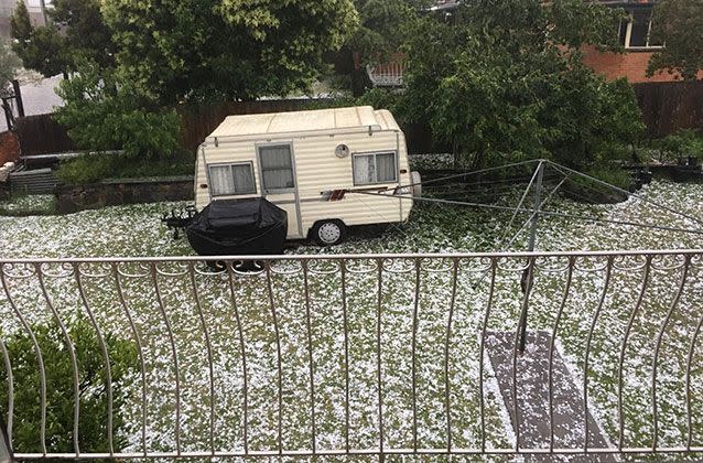 A 'five-minute hail storm' in Doncaster, the size of golf balls. Source: Johnny Tsabouka