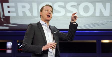 Ericsson's President and CEO Hans Vestberg gestures during a news conference at the Mobile World Congress at Barcelona in this file photo taken February 25, 2013. REUTERS/Albert Gea