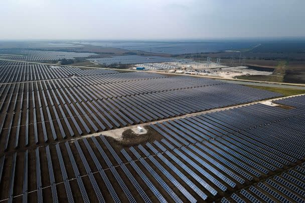 PHOTO: An aerial view a solar project in Hill County, Texas, March 1, 2023. (Mark Felix/AFP via Getty Images, FILE)