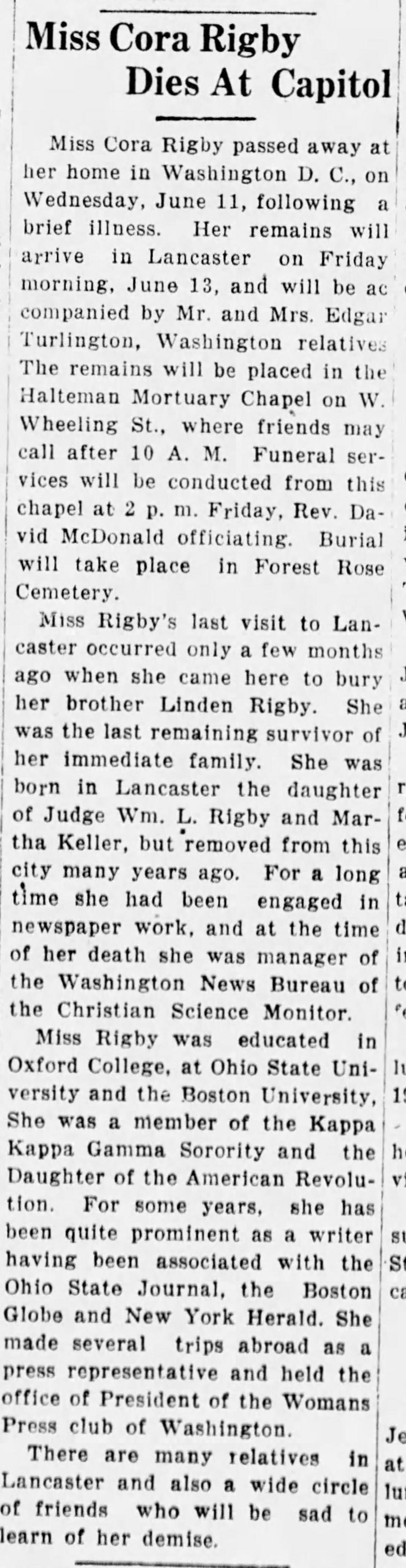 A clipping from the June 12, 1930 Eagle-Gazette.