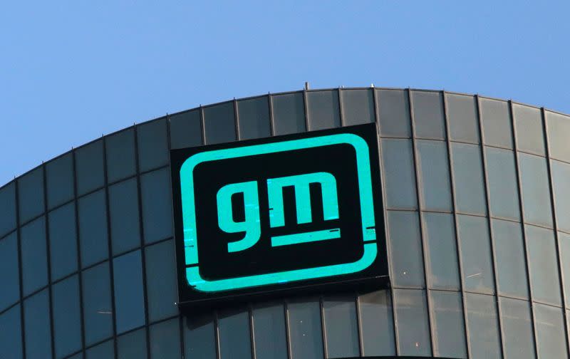 FILE PHOTO: Logo of GM atop the company headquarters