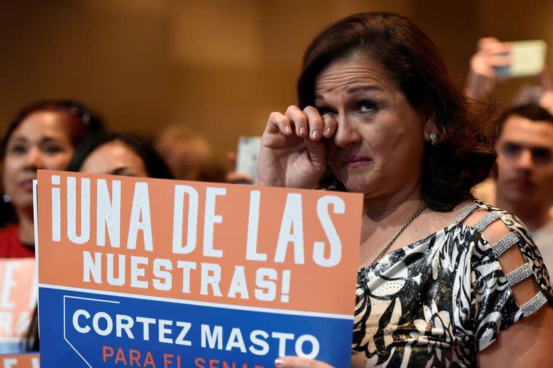 FILE PHOTO: A supporter wipes her eye as Democratic candidate for the United States Senate from Nevada Catherine Cortez Masto speaks at the Nevada state democratic election night event in Las Vegas, Nevada