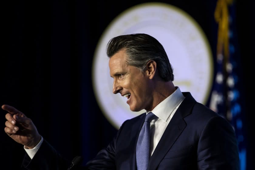 Gavin Newsom speaks after being sworn in as the 40th Governor of California in front of the California State Capitol
