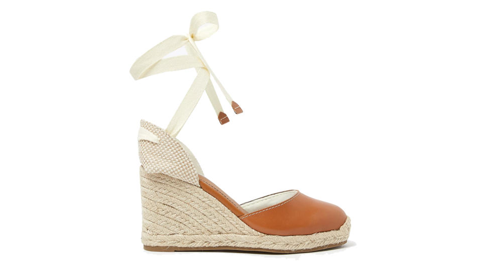 Leather Ankle Strap Wedge Espadrilles