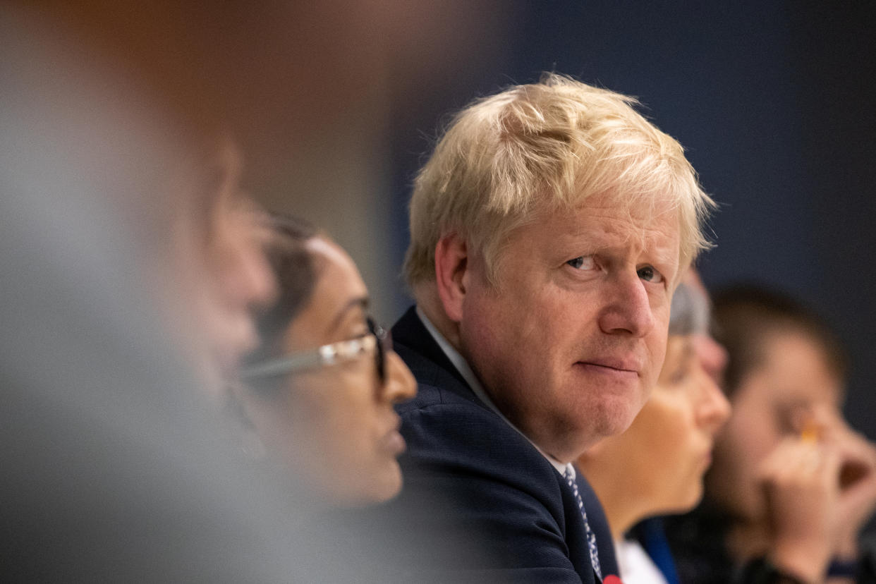 Britain's Prime Minister Boris Johnson visits Metropolitan Police training college in Hendon, London, Britain October 31, 2019. Aaron Chown/Pool via REUTERS