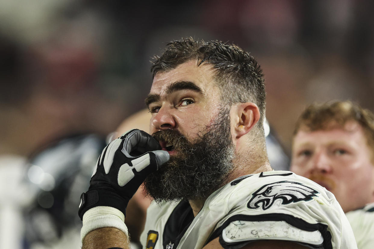 Jason Kelce en el partido entre Philadelphia Eagles y Tampa Bay Buccaneers del pasado lunes. (Perry Knotts/Getty Images)