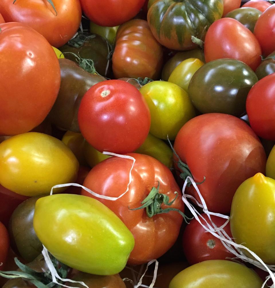 This rainbow selection of tomatoes contain lycopene, potassium, vitamins B and E, and other nutrients.