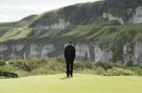 Phil Mickelson of the United States wait to putt on there 5th green during the first round of the British Open Golf Championships at Royal Portrush in Northern Ireland, Thursday, July 18, 2019.(AP Photo/Matt Dunham)