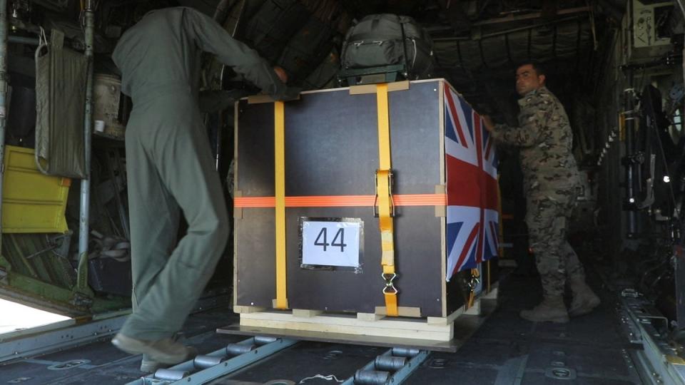 The British aid packages were dropped at Tal Al-Hawa hospital in north Gaza by Jordanian Air Force aircraft (via REUTERS)