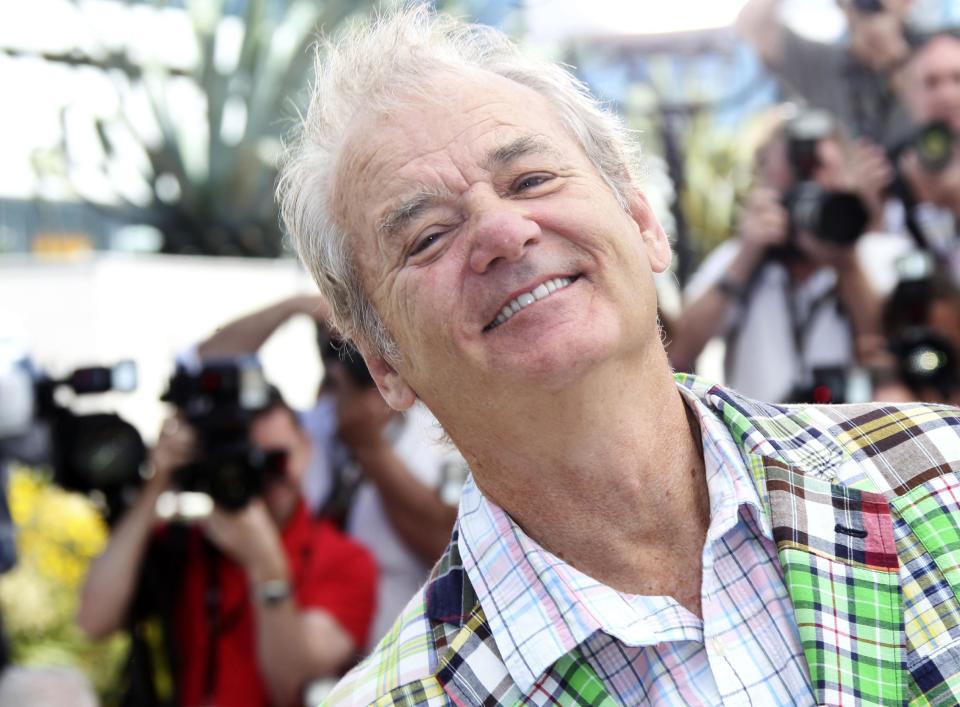 Actor Bill Murray smiles during a photo call for Moonrise Kingdom at the 65th international film festival, in Cannes, southern France, Wednesday, May 16, 2012. (AP Photo/Joel Ryan)