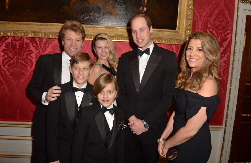 Prince William with Jon Bon Jovi, Dorothea Hurley, and their children Jacob, Stephanie and Romeo. AFP via Getty Images
