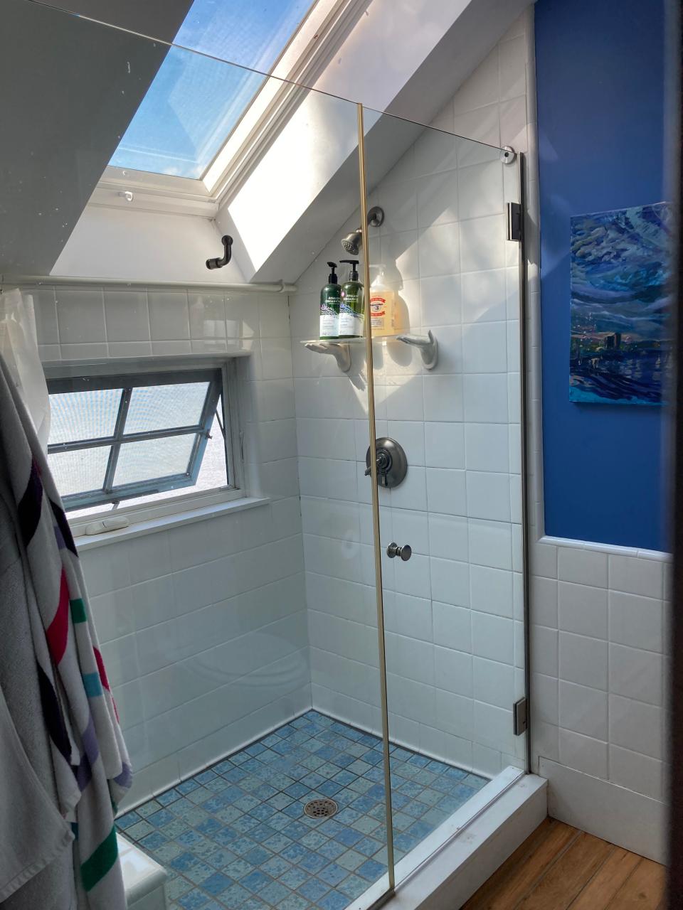 A shower stall in an airbnb on the Maine coast, Courtenay Rudzinski airbnb review