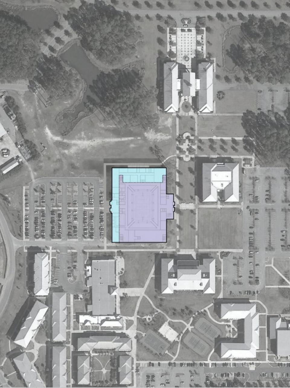 The site plan for the planned convocation center at USCB.