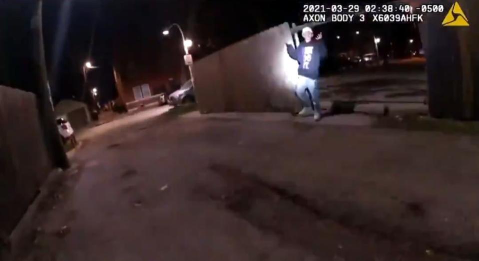 <div class="inline-image__caption"><p>Body-cam footage taken from the moment Adam Toledo is shot.</p></div> <div class="inline-image__credit">Screenshot/COPA</div>