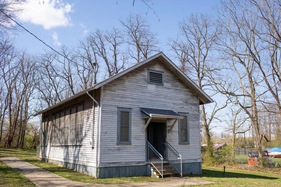 The former Rosenwald School in Cadentown, one of 20 historic Black hamlets that were settled by Black people in Fayette County, Lexington, Ky., Friday, March 31, 2022. There are efforts to save the Rosenwald School and to mark and celebrate Fayette County’s Black hamlets. Julius Rosenwald built 158 schools for Black students in Kentucky between 1917 and 1932.