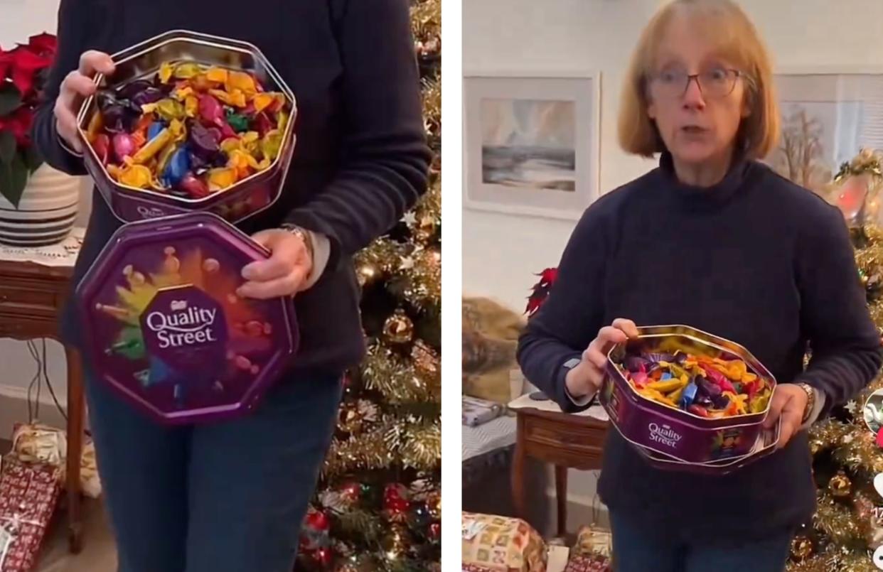 A woman went on a viral rant calling out Quality Street for using paper wrappers. (TikTok)